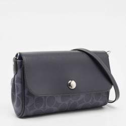 Coach Navy Blue Signature Coated Canvas and Leather Reversible Flap Crossbody Bag