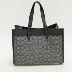 Coach Navy Blue Canvas and Leather Field Tote 30