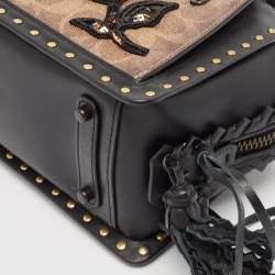 Coach Black/Brown Signature Coated Canvas and Leather Dreamer Embellished Satchel