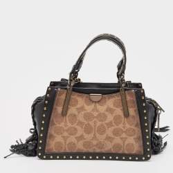 Coach Black/Brown Signature Coated Canvas and Leather Dreamer Embellished Satchel