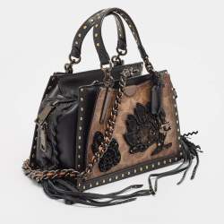 Coach Black/Brown Signature Coated Canvas and Leather Dreamer Embellished Satchel