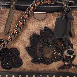 Coach Black/Brown Signature Coated Canvas and Leather Dreamer Embellished Satchel
