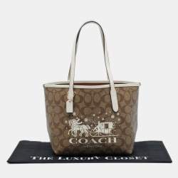 Coach Beige/White Signature Coated Canvas and Leather Mini City Tote