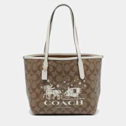 Coach Beige/White Signature Coated Canvas and Leather Mini City Tote