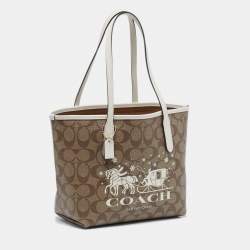 Coach Beige/White Signature Coated Canvas and Leather Mini City Tote