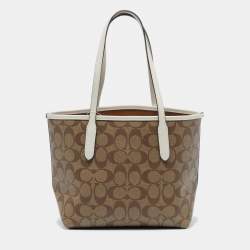 Coach Beige/White Signature Coated Canvas and Leather Mini City Tote