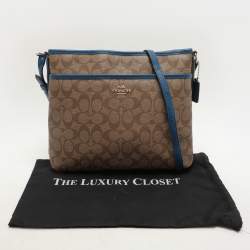 Coach Beige/Blue Signature Coated Canvas File Crossbody Bag