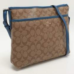 Coach Beige/Blue Signature Coated Canvas File Crossbody Bag