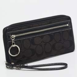 Coach Black Signature Canvas and Patent Leather Wristlet Wallet