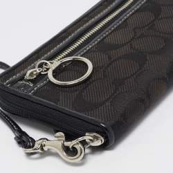 Coach Black Signature Canvas and Patent Leather Wristlet Wallet
