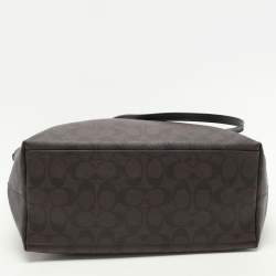 Pre Owned Coach Black/Brown Signature Coated Canvas and Leather City Zip Tote