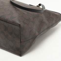 Pre Owned Coach Black/Brown Signature Coated Canvas and Leather City Zip Tote
