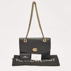 Coach Black Leather Parker Chain Flap Shoulder Bag