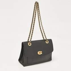 Coach Black Leather Parker Chain Flap Shoulder Bag