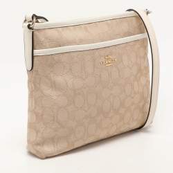 Coach Beige/White Signature Canvas and Leather Swingpack File Crossbody Bag