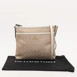 Coach Beige/White Signature Canvas and Leather Swingpack File Crossbody Bag