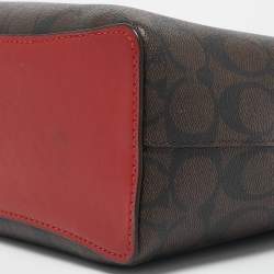 Coach Red/Brown Signature Coated Canvas and Leather Small Town Bucket Bag