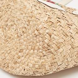Pre Owned Coach Beige/White Raffia Straw and Leather Cherry Basket Tote