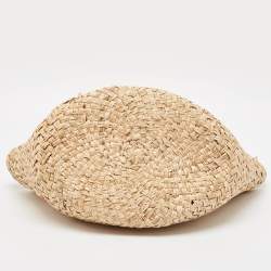 Pre Owned Coach Beige/White Raffia Straw and Leather Cherry Basket Tote