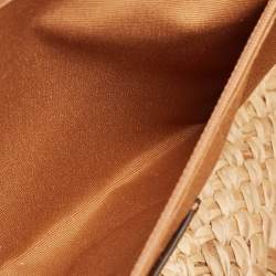 Pre Owned Coach Beige/White Raffia Straw and Leather Cherry Basket Tote