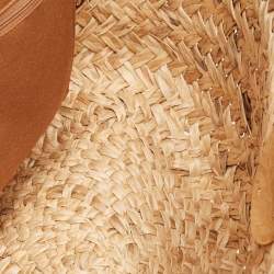 Pre Owned Coach Beige/White Raffia Straw and Leather Cherry Basket Tote