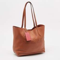 Pre Owned Coach Brown Leather Perforated Logo Kia Shopper Tote