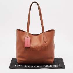 Pre Owned Coach Brown Leather Perforated Logo Kia Shopper Tote