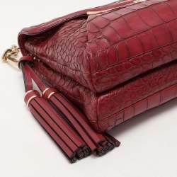 Pre Owned Coach Burgundy Croc Embossed Leather Shoulder Bag
