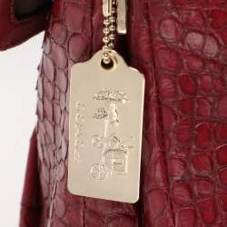 Pre Owned Coach Burgundy Croc Embossed Leather Shoulder Bag