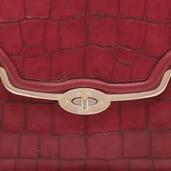 Pre Owned Coach Burgundy Croc Embossed Leather Shoulder Bag