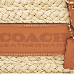 Coach Beige/Brown Raffia and Leather Structured 16 Tote 