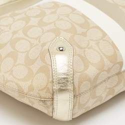 Pre Owned Coach Gold/Beige Signature Coated Canvas and Leather Chelsea Heritage Stripe Hobo