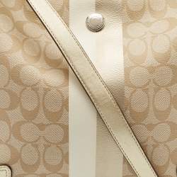 Pre Owned Coach Gold/Beige Signature Coated Canvas and Leather Chelsea Heritage Stripe Hobo