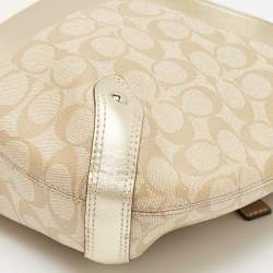 Pre Owned Coach Gold/Beige Signature Coated Canvas and Leather Chelsea Heritage Stripe Hobo
