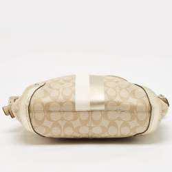 Pre Owned Coach Gold/Beige Signature Coated Canvas and Leather Chelsea Heritage Stripe Hobo