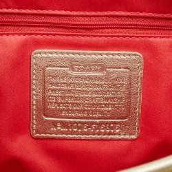 Pre Owned Coach Gold/Beige Signature Coated Canvas and Leather Chelsea Heritage Stripe Hobo