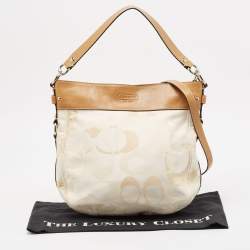 Coach Brown/Beige Op Art Signature Fabric and Leather Zoe Hobo