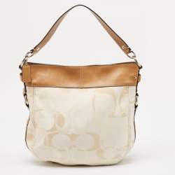 Coach Brown/Beige Op Art Signature Fabric and Leather Zoe Hobo