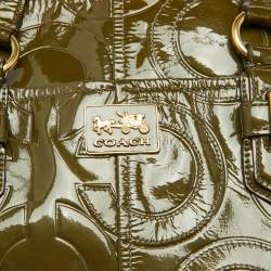 Pre Owned Coach Olive Green Op Art Embossed Patent Leather Madison Satchel
