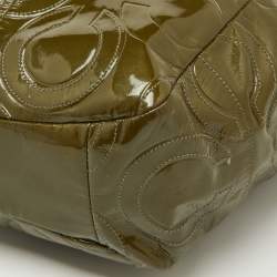 Pre Owned Coach Olive Green Op Art Embossed Patent Leather Madison Satchel