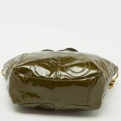 Pre Owned Coach Olive Green Op Art Embossed Patent Leather Madison Satchel