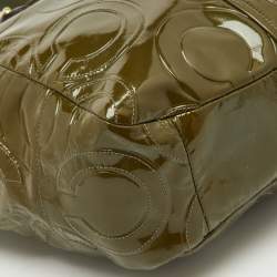 Pre Owned Coach Olive Green Op Art Embossed Patent Leather Madison Satchel
