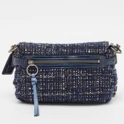 Pre Owned Coach Navy Blue Tweed and Leather Chelsea Turnlock Shoulder Bag