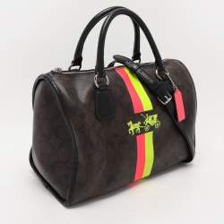 Coach Brown/Black Signature Coated Canvas and Leather Carriage Print Satchel
