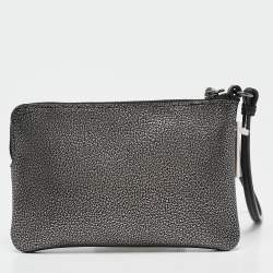 Coach Metallic Black Leather Zip Wristlet Clutch