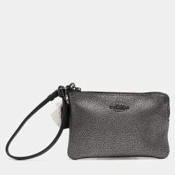 Coach Metallic Black Leather Zip Wristlet Clutch