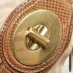 Coach Brown/Beige Signature Fabric and Snakeskin Effect Peyton Hobo
