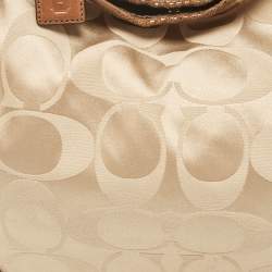Coach Brown/Beige Signature Fabric and Snakeskin Effect Peyton Hobo