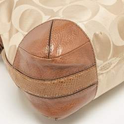 Coach Brown/Beige Signature Fabric and Snakeskin Effect Peyton Hobo