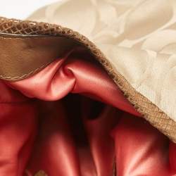Coach Brown/Beige Signature Fabric and Snakeskin Effect Peyton Hobo